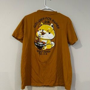 Japanese Golden Fox Ramen Graphic Tee Tokyo Japan Mustard Yellow Size L
